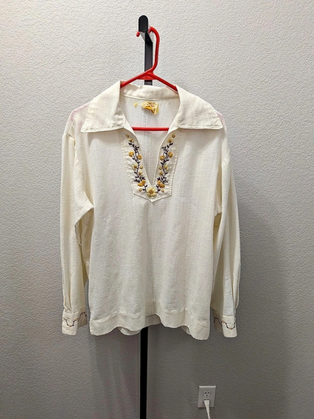 Vintage Custom Made Embroidered Floral Blouse
